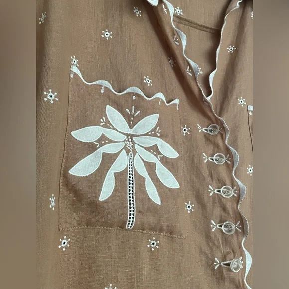 MAGALI PASCAL Embroidered short sleeve Button-Up Shirt, sz L - Picture 4 of 8